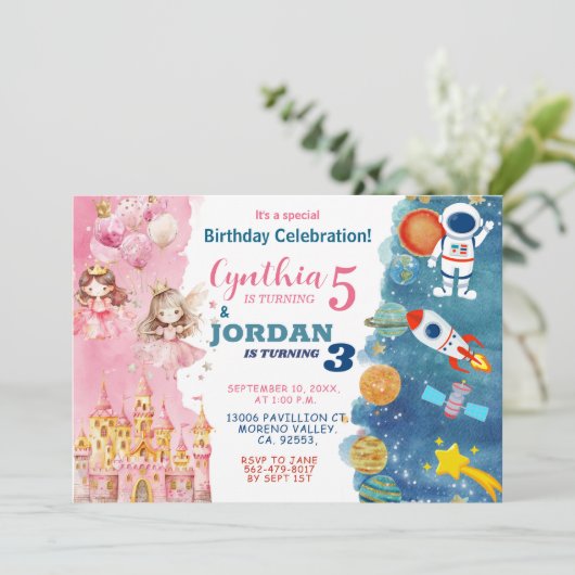 兄弟姉妹プリンセス及び宇宙空間ジョイント誕生日 招待状 (スタンド正面)