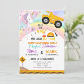 兄弟姉妹ユニコーンとダンプトラックの誕生日招待状。 招待状 (スタンド正面)