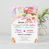 兄弟姉妹ユニコーンと消防車の誕生日招待状。 招待状 (スタンド正面)