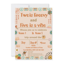 兄弟姉妹レトロ誕生日招待状