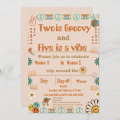 兄弟姉妹レトロ誕生日招待状 招待状 (正面/裏面)