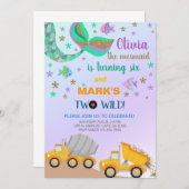 兄弟姉妹人魚とダンプトラックの誕生日招待状。 招待状 (正面/裏面)