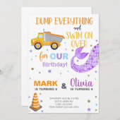 兄弟姉妹人魚とダンプトラック誕生日招待状。i 招待状 (正面/裏面)