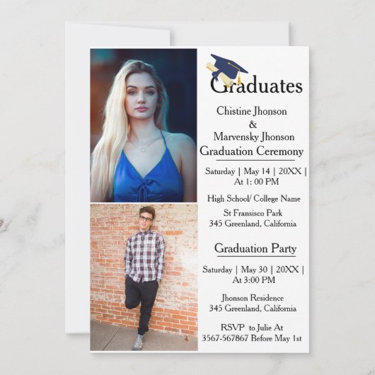 兄弟姉妹卒業式3枚 案内状 (裏面)