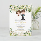 兄弟姉妹少年と女の子ホワイトフローラファーストコミュニオン 招待状 (スタンド正面)