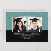 兄弟姉妹2枚の写真の卒業発表 招待状 (正面/裏面)