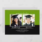 兄弟姉妹2枚の写真の卒業発表 招待状 (正面/裏面)