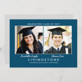 兄弟姉妹2枚の写真の卒業発表 招待状 (正面/裏面)