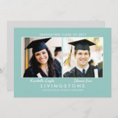 兄弟姉妹2枚の写真の卒業発表 招待状 (正面/裏面)