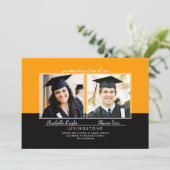 兄弟姉妹2枚の写真の卒業発表 招待状 (スタンド正面)