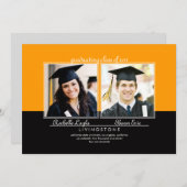 兄弟姉妹2枚の写真の卒業発表 招待状 (正面/裏面)