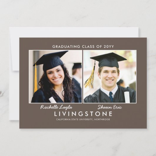 兄弟姉妹2枚の写真の卒業発表 招待状 (正面)