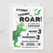 兄弟恐竜の誕生日おめでとう Stomp Chomp Roar 招待状 (正面)
