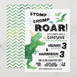 兄弟恐竜の誕生日おめでとう Stomp Chomp Roar 招待状