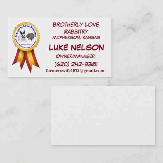 兄弟愛のRabbitryの名刺 名刺 (正面/裏面)
