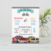 兄弟 レトロ レーシング カー 誕生日 招待状 (スタンド正面)