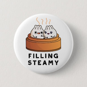 充填Steamy おもしろい Dimsum Bao Pun 缶バッジ
