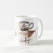 充電おもしろいカフェインスケッチモノグラム コーヒーマグカップ (正面右)