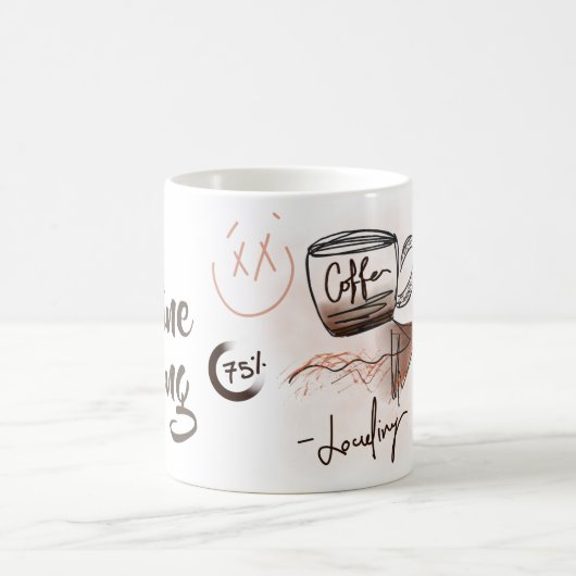 充電おもしろいカフェインスケッチモノグラム コーヒーマグカップ (中央)
