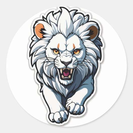 充電ホワイトライオンキューベステッカー ラウンドシール (正面)