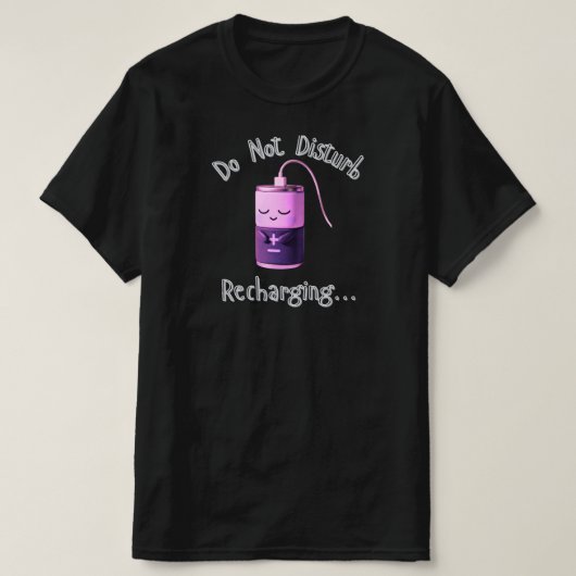 充電中お休みください かわいいバッテリーキャラ Tシャツ (デザイン正面)