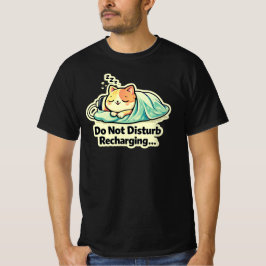 充電中お静かに かわいい眠り猫デザイン Tシャツ
