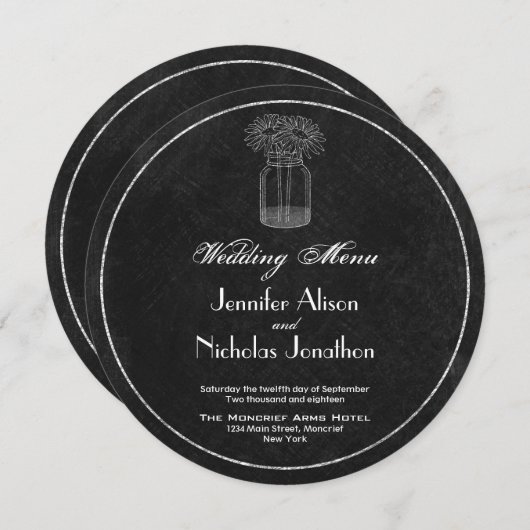 充電器の結婚式メニュー黒板、メーソンジャー及びデイジー メニュー (正面/裏面)