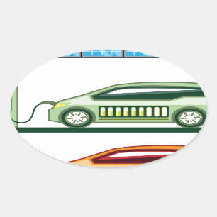 充電太陽のステーション電気自動車 楕円形シール