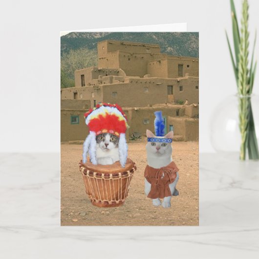 先住民おもしろいアメリカインディアン子猫バレンタイン シーズンカード (正面)