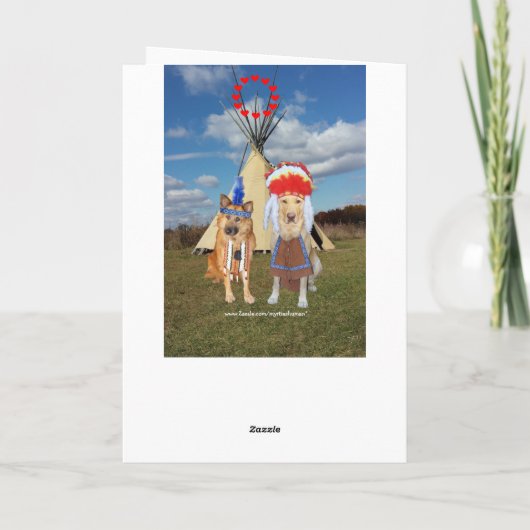 先住民おもしろいアメリカンドッグスバレンタインホリデーカード シーズンカード (裏面)