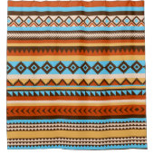 先住民お洒落南西ブラウンオレンジとブルー シャワーカーテン (正面)