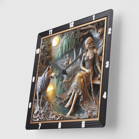 先住民ささやき:川の石の古代物語 スクエア壁時計 (傾斜)