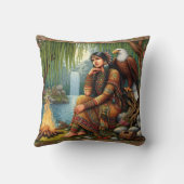 先住民のアメリカ人女性がイーグルで火のそばに座る クッション (裏面)