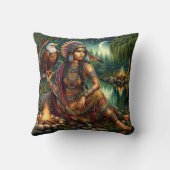 先住民のアメリカ人女性がイーグルと水辺に座っている クッション (裏面)