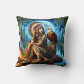 先住民のアメリカ人女性がイーグルと水辺に座っている クッション (裏面)