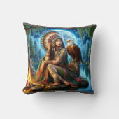 先住民のアメリカ人女性がイーグルと水辺に座っている クッション (正面)