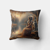 先住民のアメリカ人女性がオオカミと水辺に座っている クッション (裏面)