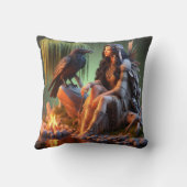 先住民のアメリカ人女性が夕暮れ時に水に包まれる クッション (裏面)