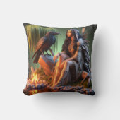 先住民のアメリカ人女性が夕暮れ時に水に包まれる クッション (正面)