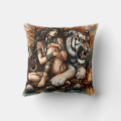 先住民のアメリカ人女性が夕暮れ時に虎の隣に座った クッション (裏面)