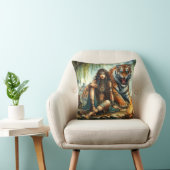 先住民のアメリカ人女性が虎と水辺に座っている クッション (椅子)