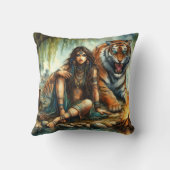 先住民のアメリカ人女性が虎と水辺に座っている クッション (裏面)