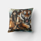 先住民のアメリカ人女性が虎の隣に座っている クッション (裏面)