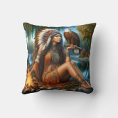 先住民のアメリカ人女性でイーグルのある川のそばに クッション (裏面)