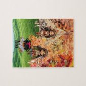 先住民のアメリカ人女性でウッドランド動物 ジグソーパズル (横)