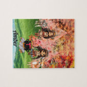 先住民のアメリカ人女性でウッドランド動物 ジグソーパズル (横)