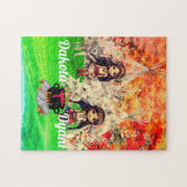 先住民のアメリカ人女性でウッドランド動物 ジグソーパズル (横)