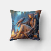 先住民のアメリカ人女性で、火の前にレイヴンを持つ クッション (裏面)