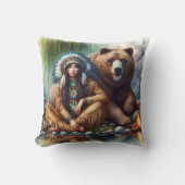 先住民のアメリカ人女性 クッション (正面)