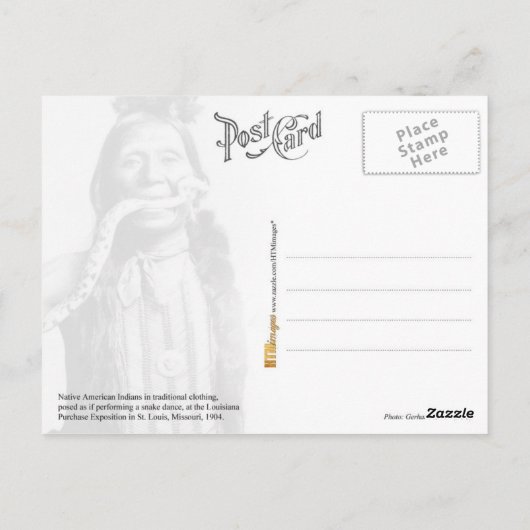 先住民のインディアンがスネークダンスを披露する ポストカード (裏面)